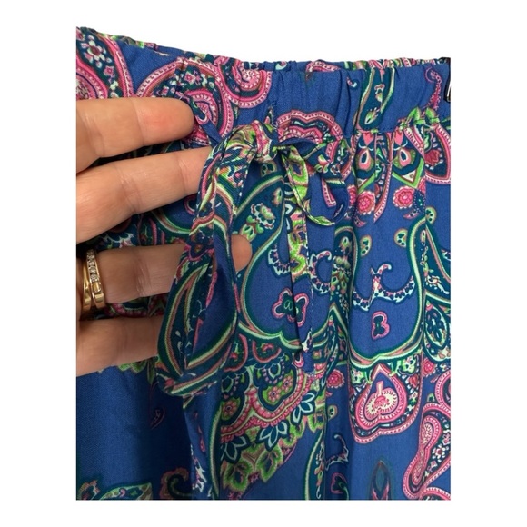 One World Square Embroidered Neck Flowy Top Marching Pull On Drawstring Wide Leg - Picture 5 of 16